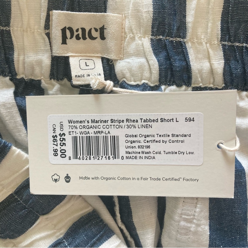 PACT Rhea Tabbed Shorts in Mariners Stripe, Size Large - Picture 15 of 16